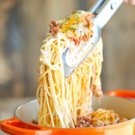 Baked Cream Cheese Spaghetti - Recipe photo by damndelicious