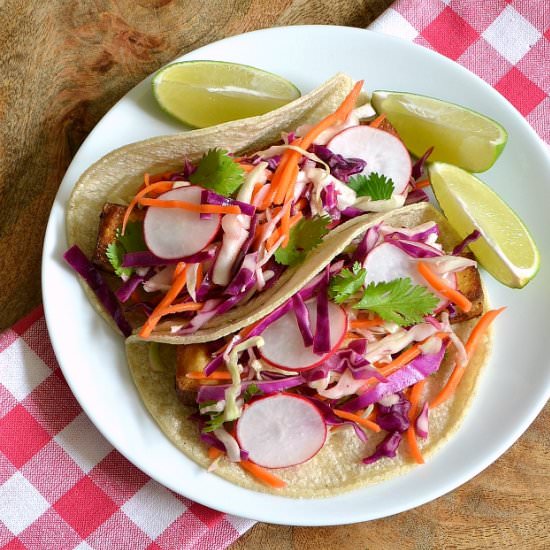 Quick Tofu Tacos with Veggie Slaw - Recipe photo by HelloLittleHome