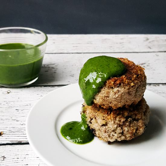 Crispy Crab Cakes w/ Spinach Pesto - Recipe photo by theocdkitchen