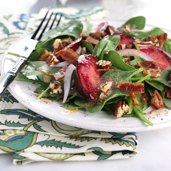 Roasted Plum Spinach Salad - Recipe photo by EatInEatOut Magazine