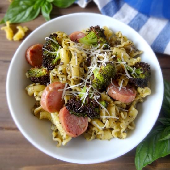 Campanelle with Basil Walnut Pesto - Recipe photo by PutOnYourCakePants