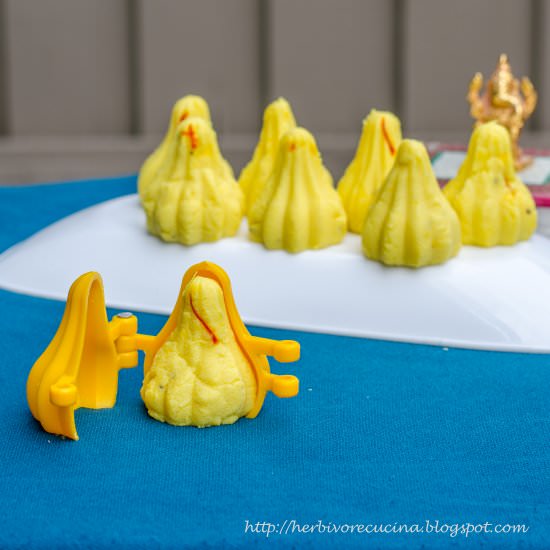 Kesar Malai Modak - Recipe photo by Herbivore Cucina