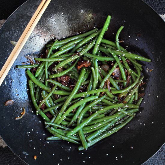 Sichuan Stir Fried Green Beans - Recipe photo by The Gumdrop Button