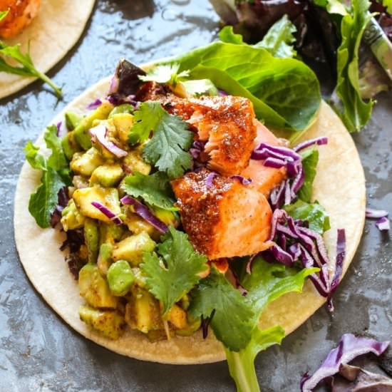 Orange Glazed Cajun Salmon Tacos - Recipe photo by layersofhappiness