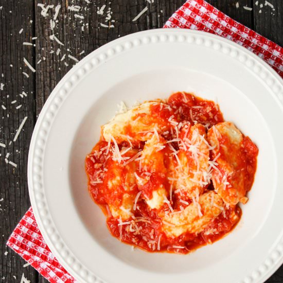 Ricotta Gnudi with Pomodoro Sauce - Recipe photo by Valeries Keepers