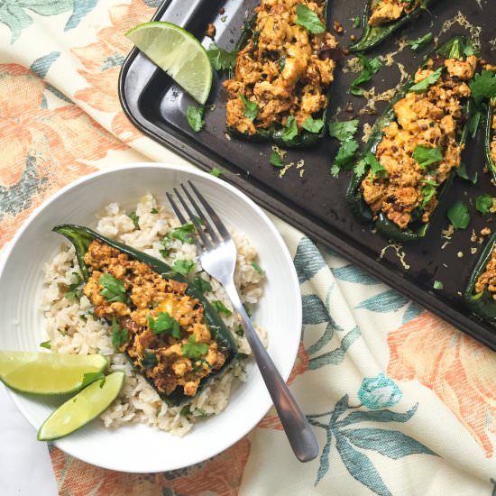 Sofritas Stuffed Poblanos - Recipe photo by Petite Canteen