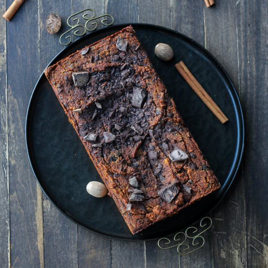 Paleo Chocolate Chunk Pumpkin Bread - Recipe photo by bakerita