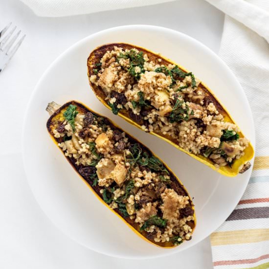 Millet Stuffed Delicata Squash - Recipe photo by Wee Little Vegans