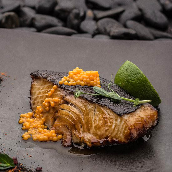 Black Cod with Mango Caviar - Recipe photo by foodnchef
