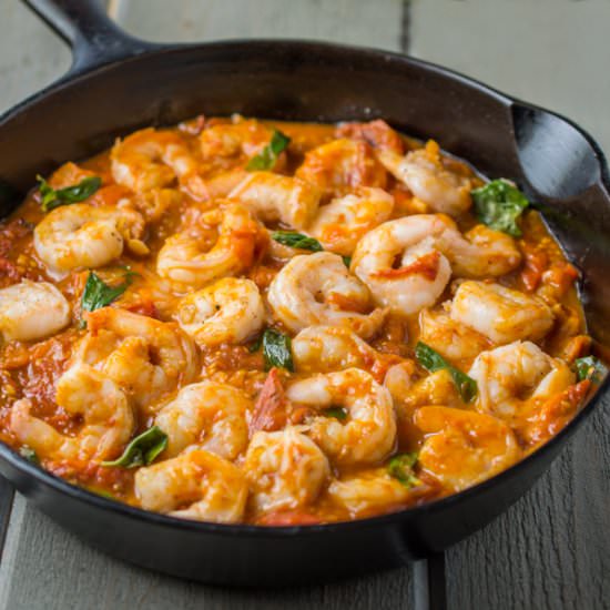 Roasted Cherry Tomato Sauce with Shrimp - Recipe photo by awholenewtwist.com