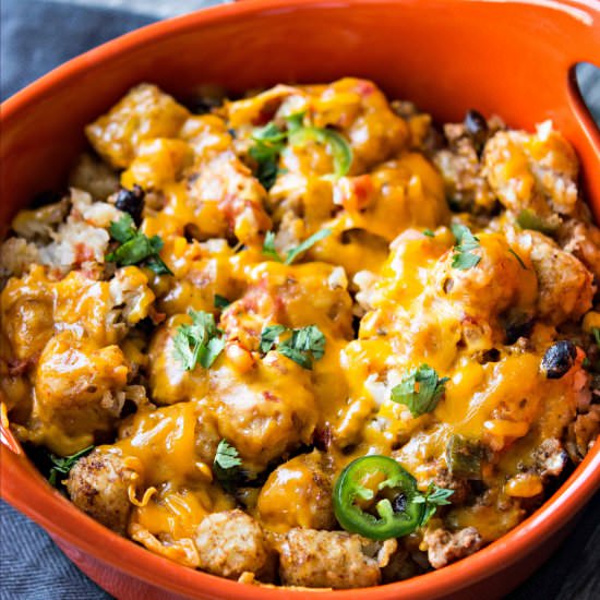 Crockpot Taco Tater Tot Casserole - Recipe photo by slowcookergourmet