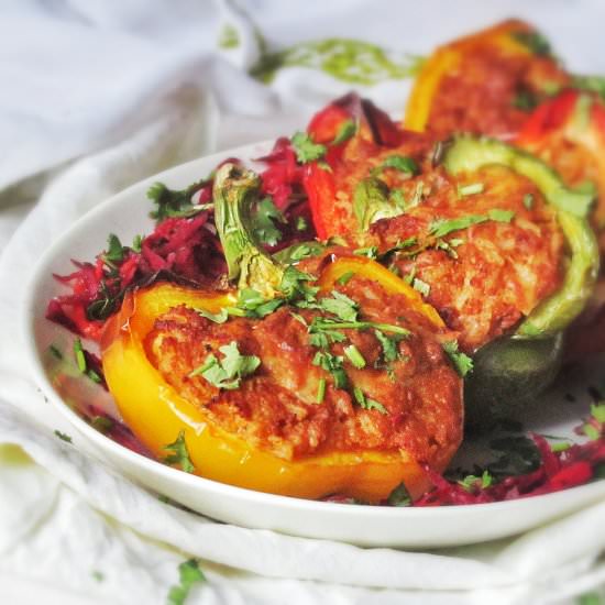 Stuffed Peppers with Colorful Salad - Recipe photo by Thoughts Over Chai