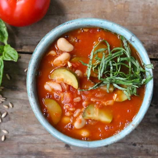 Tomato Soup with Zucchini & Farro - Recipe photo by borrowedsalt