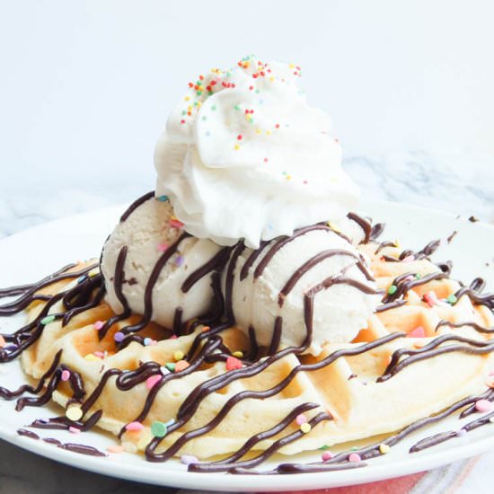 Belgian Waffle Ice Cream Sundae - Recipe photo by thedessertchronicles