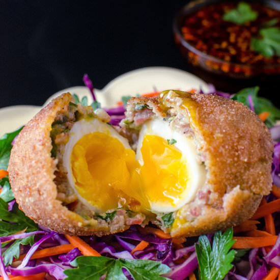 Cheesy Potato & Bacon Scotch Eggs - Recipe photo by The Flavor Bender