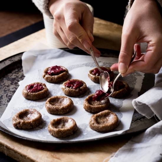 Almond Butter Thumbprint Cookies - Recipe photo by tohercore