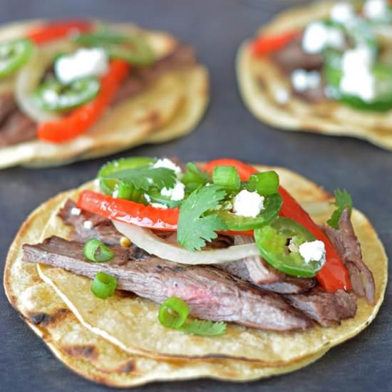 Grilled Flank Steak Tacos - Recipe photo by FoodieandWine.com