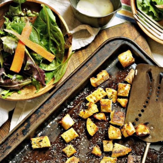 Italian Croutons from Scratch - Recipe photo by loavesanddishes