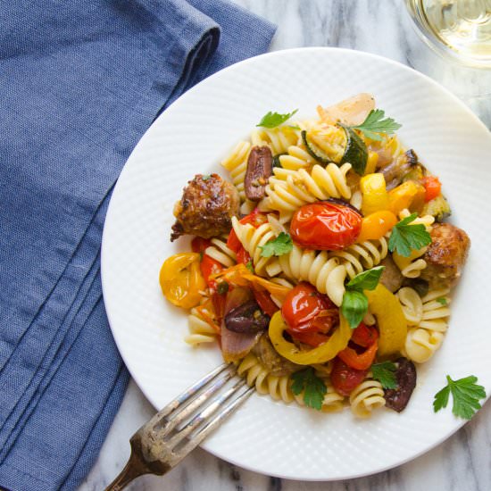 Italian sausage veg and pasta - Recipe photo by garlic and zest