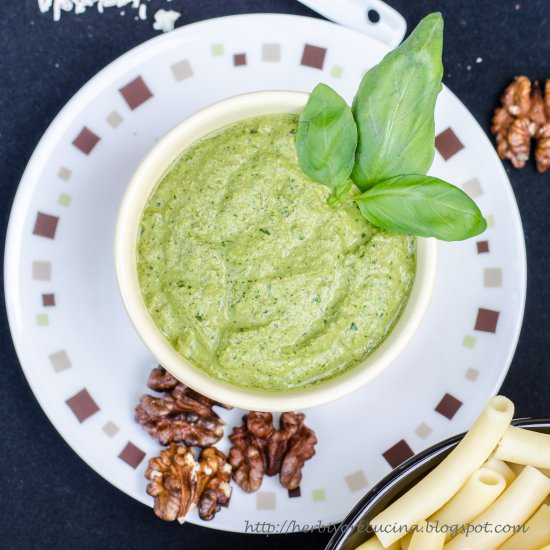 Walnut Basil Pesto - Recipe photo by Herbivore Cucina
