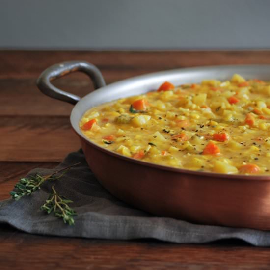 Vegan Summer Corn Chowder - Recipe photo by drumbeets