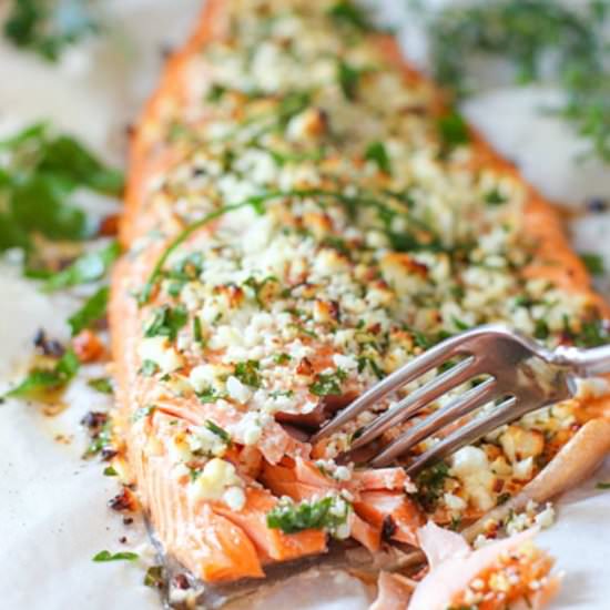 Feta and Herb Crusted Salmon - Recipe photo by laughingspatula.com