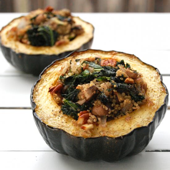 Mushroom and Kale Stuffed Acorn Squash - Recipe photo by theminniechef