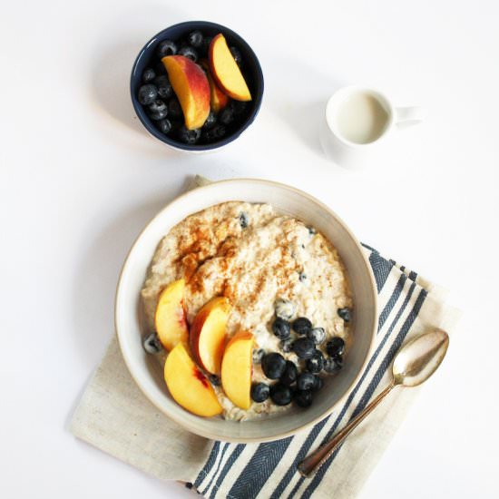 Chilled Peach + Blueberry Oatmeal - Recipe photo by adoring-kitchen