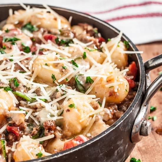 Gnocchi with Sausage Spinach - Recipe photo by chewoutloud