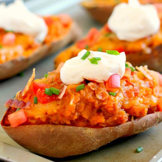 Loaded Twice Baked Sweet Potatoes - Recipe photo by pumpkinnspice