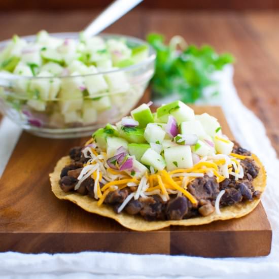Black Bean Tostadas and Apple Salsa - Recipe photo by tamingofthespoon