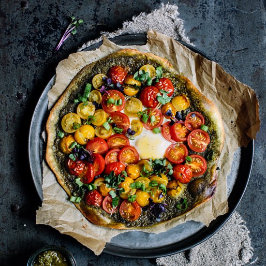 Flammkuchen with pesto and tomatoes - Recipe photo by what should i eat for breakfast today