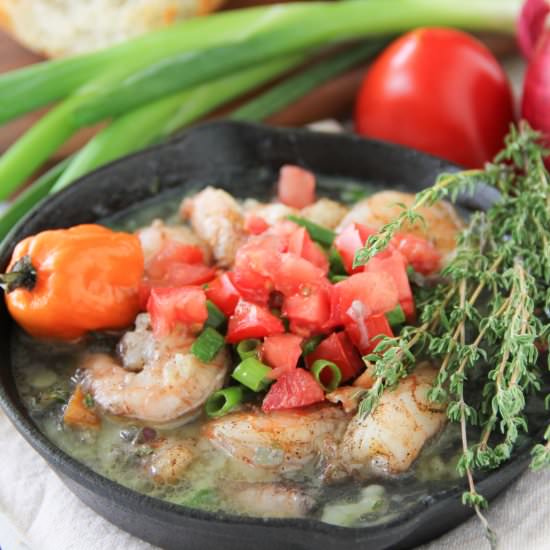Skillet Simmered Jerk Shrimp - Recipe photo by saygraceblog