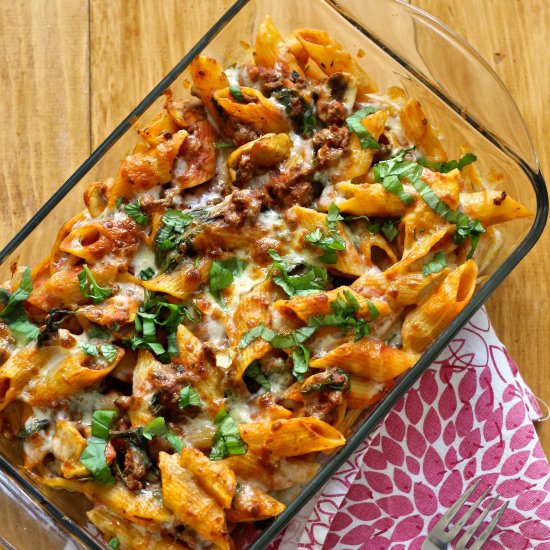 Ground Beef And Spinach Pasta Bake - Recipe photo by thegirlonbloor