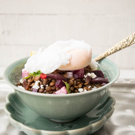 Lentil Salad with Poached Duck Egg - Recipe photo by ohsweetcitrus