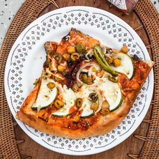Chickpea Zucchini Mushroom Pizza - Recipe photo by Anu@MyGingerGarlicKitchen