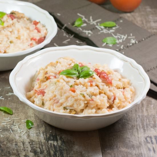 Tomato-Basil and Chicken Sausage Risotto - Recipe photo by Watch Learn Eat