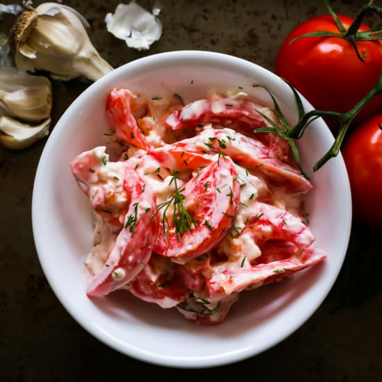 Tomato Salad with Greek Yogurt - Recipe photo by MunchkinTime