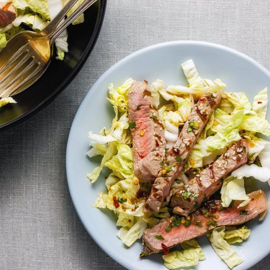 Spicy Steak with Napa Cabbage - Recipe photo by aforkandapencil