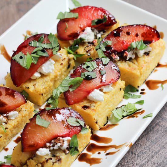 Roasted Plum Polenta Squares - Recipe photo by stephinthyme