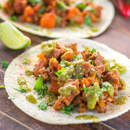 Pumpkin Chorizo Tacos + Salsa Verdé - Recipe photo by nitinbud