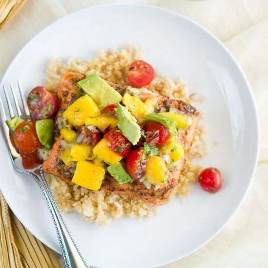 Blackened Salmon with Mango Avocado - Recipe photo by Delicious Meets Healthy