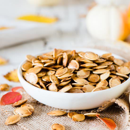 Roasted Pumpkin Seeds - Recipe photo by theadventuresofbobandshan
