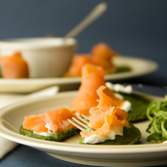 Spinach Blinis with Smoked Salmon - Recipe photo by thehealthycook