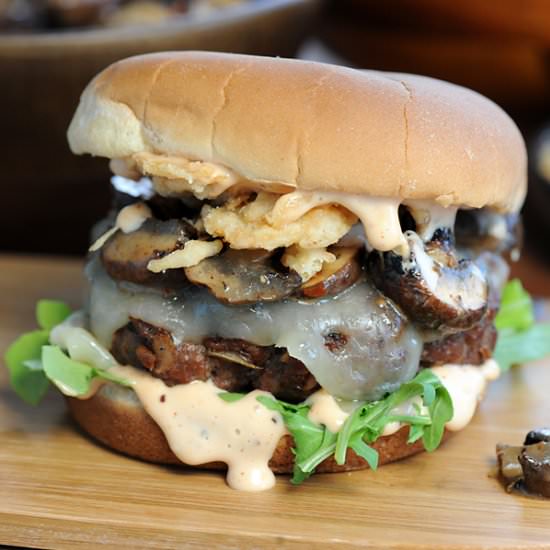 Cracked Pepper Steakhouse Burger - Recipe photo by girlscangrill