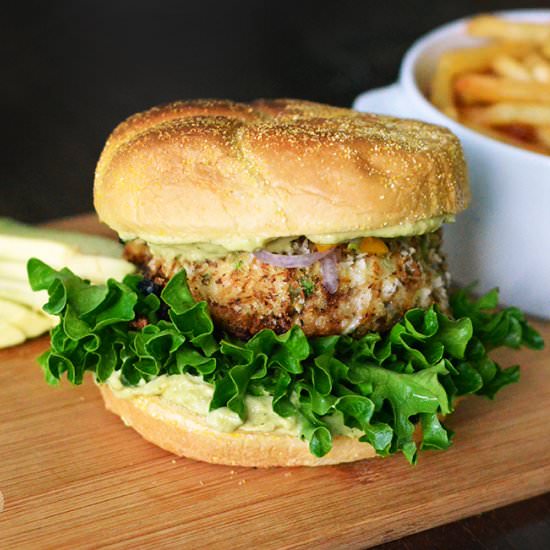 Seafood Burger with Avocado Aioli - Recipe photo by Haiti Bites
