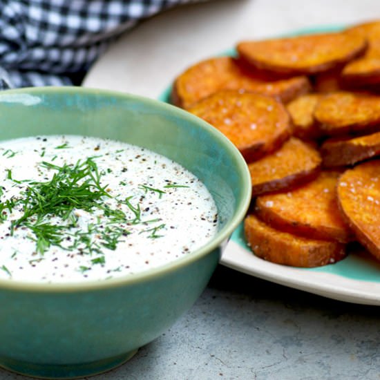 Sweet Potato Chips with Dill Dip! - Recipe photo by homespun capers