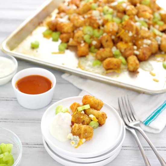 Buffalo Chicken Tater Tot Nachos - Recipe photo by BourbonAndHoney