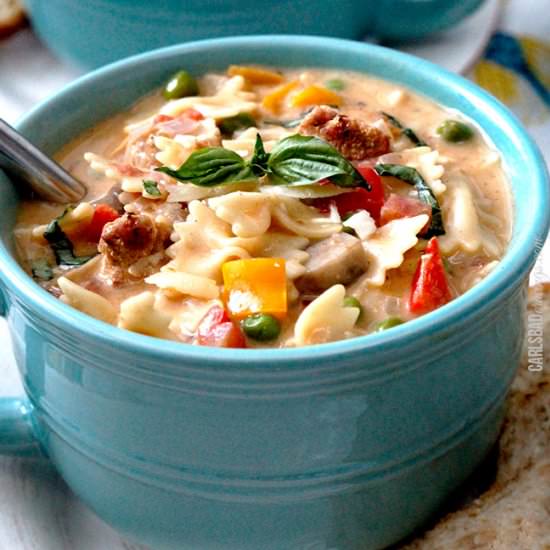 Creamy Cajun Chicken Pasta Soup - Recipe photo by carlsbadcravings