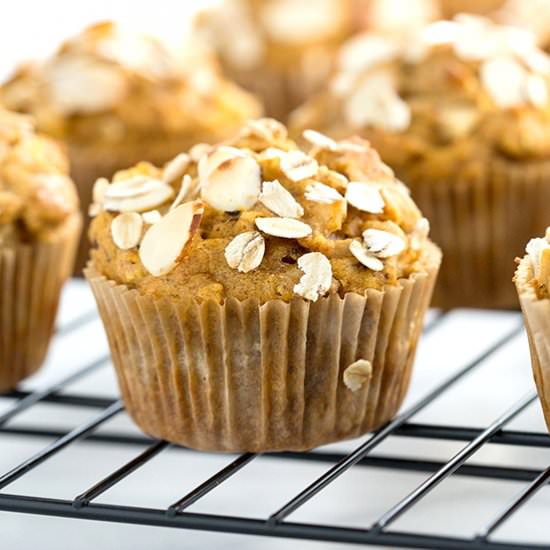 Vegan Pumpkin Pear Almond Muffins - Recipe photo by Jessica Gavin